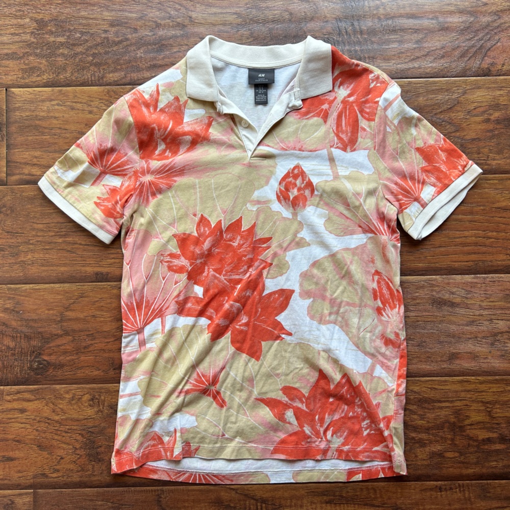 H&M Floral Shirt Men Size Medium Slim Fit